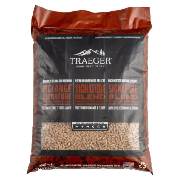 Drevené pelety TRAEGER FSC Signature Blend – Paleta 630 kg (70 vriec × 9 kg)