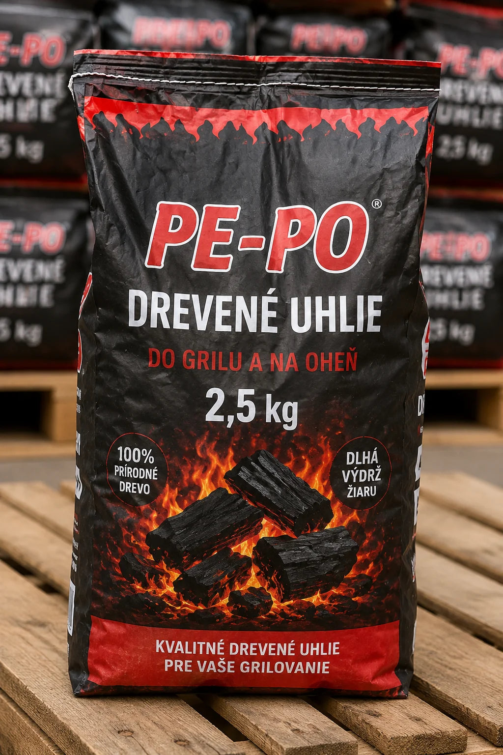 🔥 PE-PO Drevené uhlie – 2,5 kg / 35 vriec X 2,5 kg (87,5 kg)