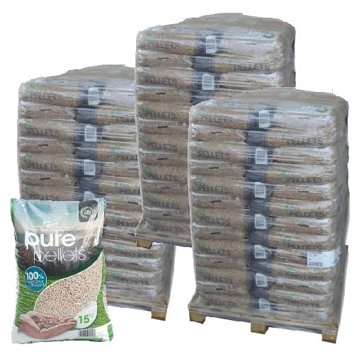Prémiové drevené pelety Pure Pellet – 3 palety – 195 vriec, 2 925 kg