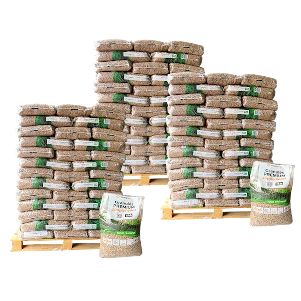 Prémiové drevené pelety SimplyPELLET – 3 palety – 195 vriec, 2 925 kg