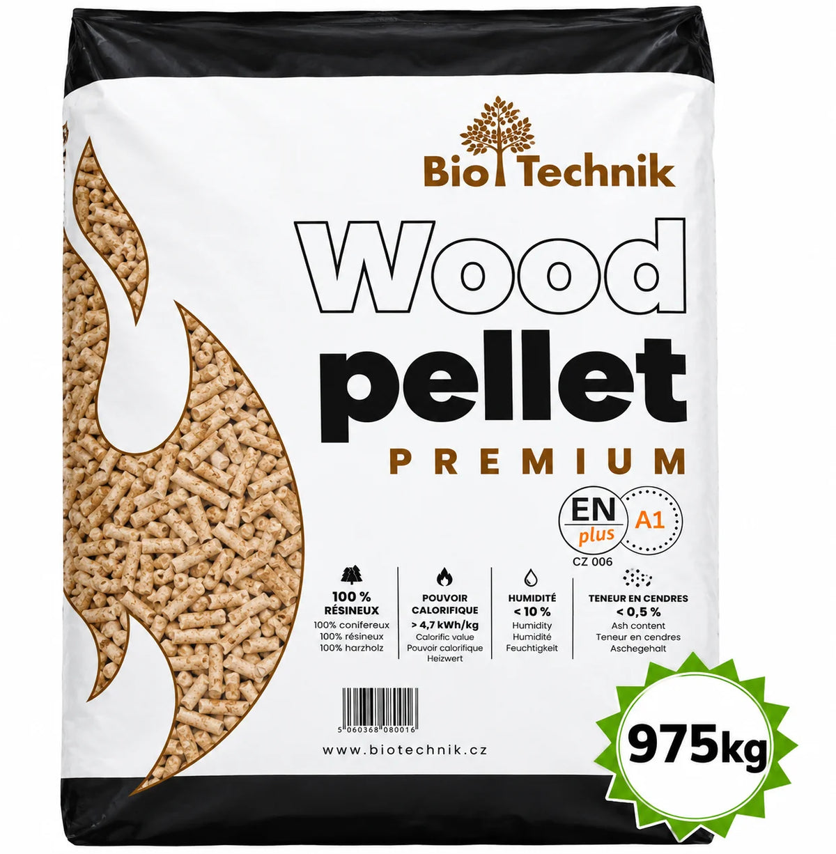 BIO-TECHNIK Pelety Drevené pelety 6mm 65x15kg ENplus A1-- 975kg PREMIUM KVALITA