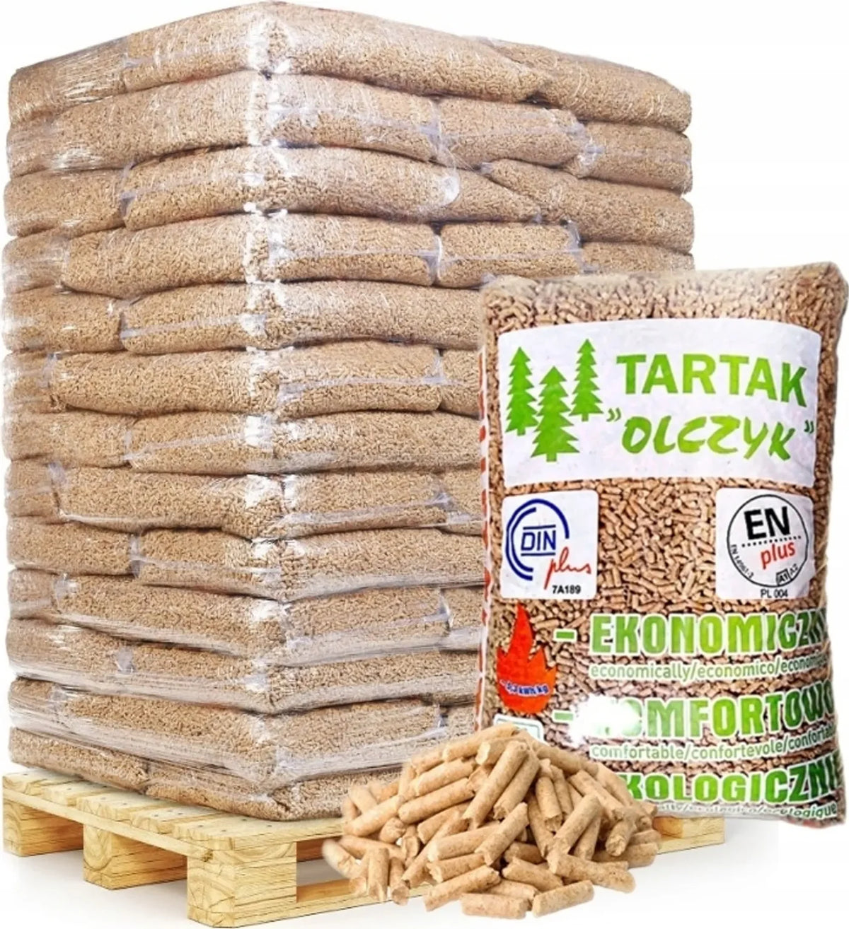 Drevené pelety Olczyk – Paleta 975 kg (65 vriec)