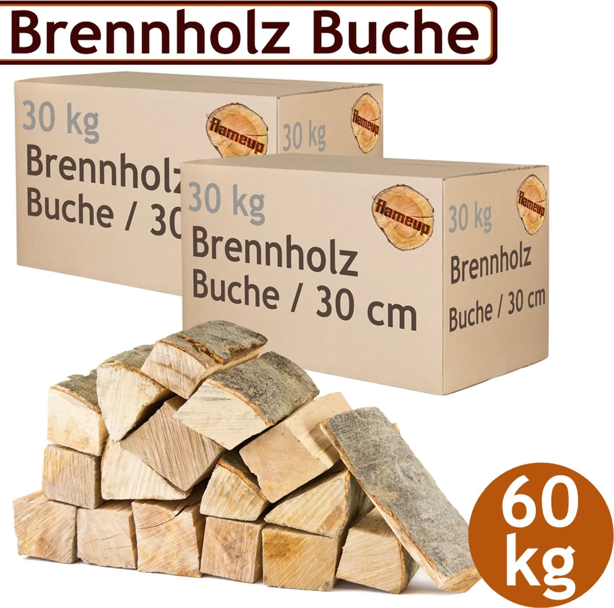 Bukové palivové drevo Flameup – 180 kg (3 × 60 kg)– polená s dĺžkou 30 cm – vhodné pre kachle, krby, vonkajšie ohniská a grily Translation missing: sk.products.product.regular_price