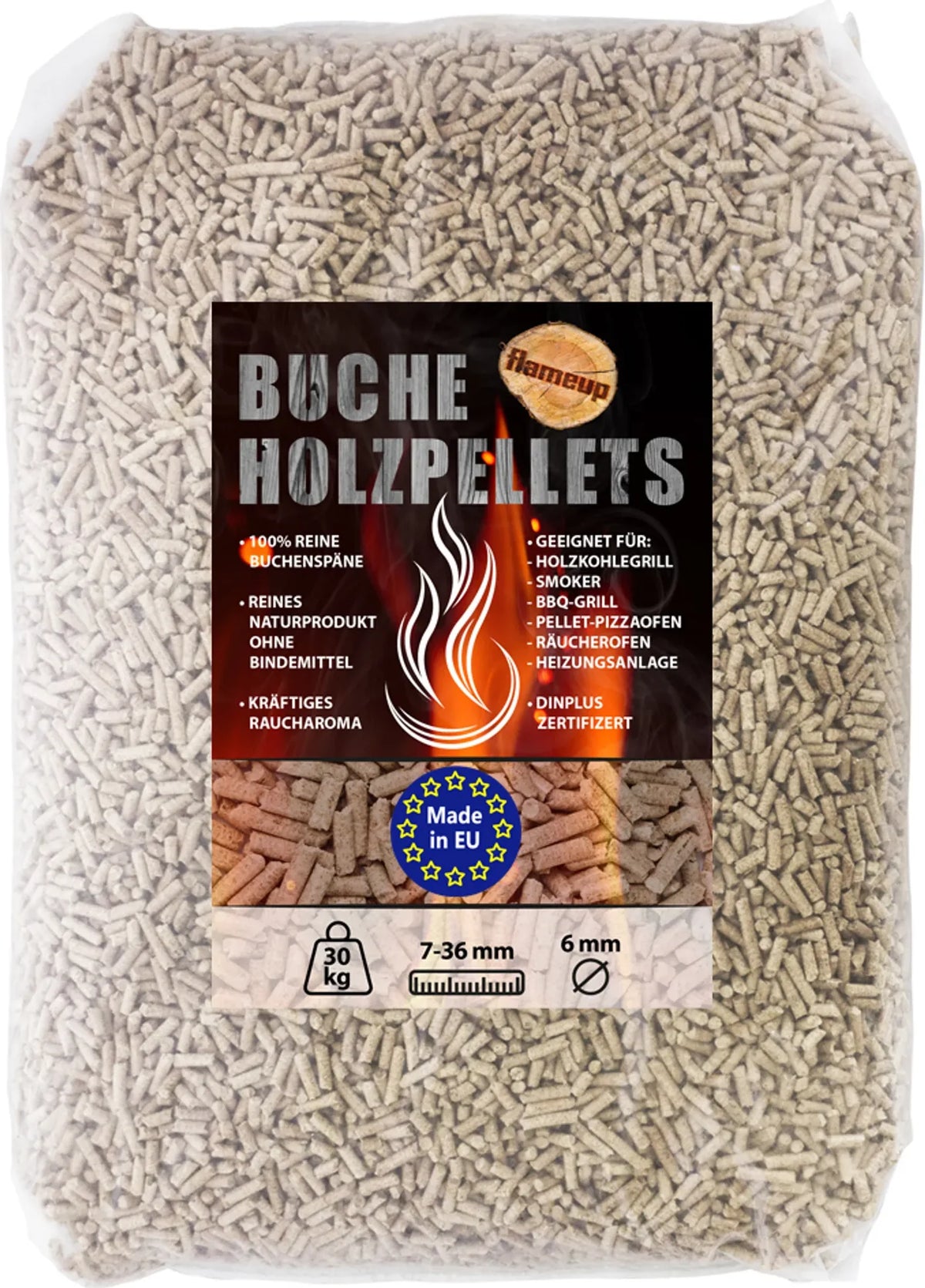 Bukové drevené pelety – 750 kg (25 vriec × 30 kg) – na grilovanie, údenie a pece na pizzu – pelety na varenie – vonkajšie pece – údenie – príslušenstvo na grilovanie Flameup