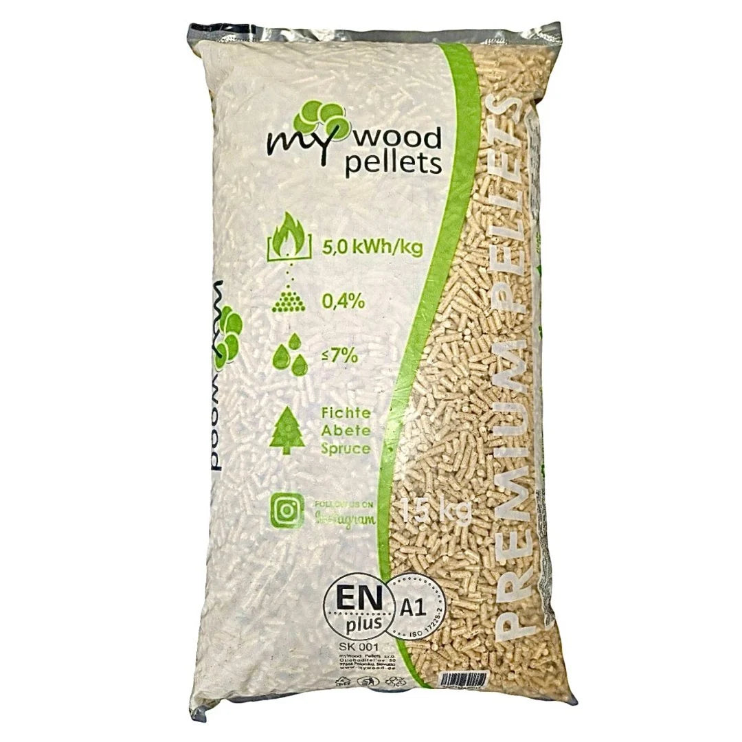 myWood Pelety – Drevené pelety ENplus A1 (70 vriec × 15 kg)– 1 050 kg/paleta